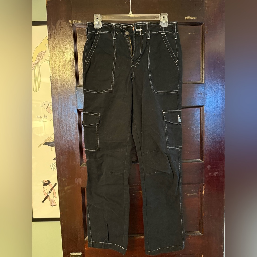 Black Cargo Pants with White Stitching